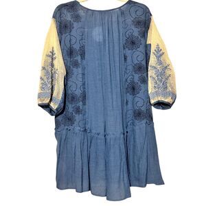 Umgee USA NWT Blue Embroidered Floral Tunic Dress Crochet Sleeves Boho Size M